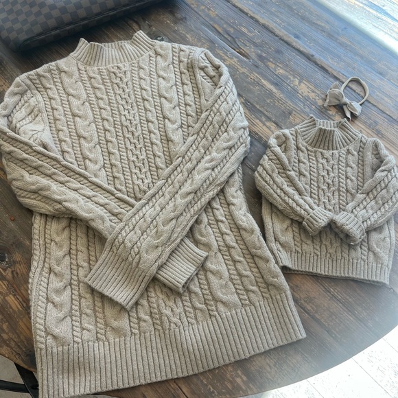 Mommy and Me Cable Knit Sweater Set in Beige - Picture 1 of 3